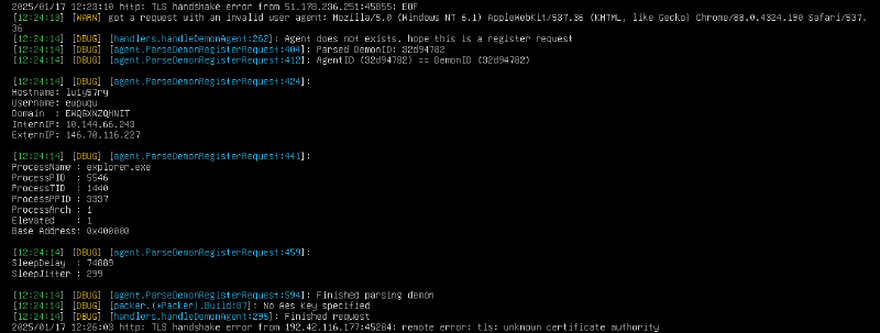 Fake Demon 32d94782 registration in the Havoc teamserver log